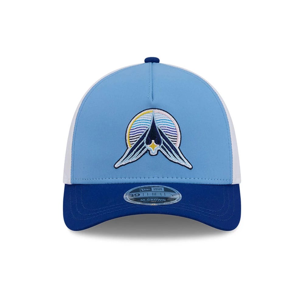 Pictured is this MLB City Connect Minnesota Twins 39THIRTY M-Crown A-Frame Stretch Fit cap in blue. 3