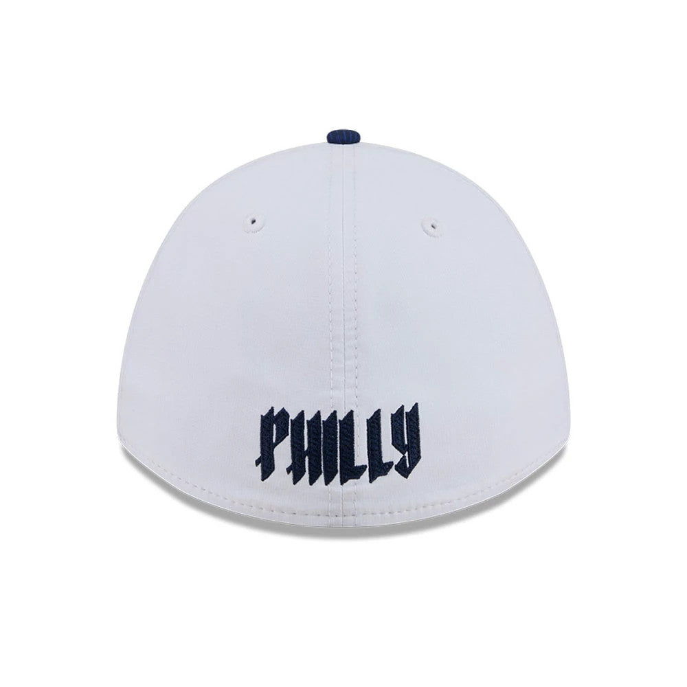 Pictured is this MLB City Connect Philadelphia Phillies 39THIRTY M-Crown A-Frame Stretch Fit cap in Blue. 5