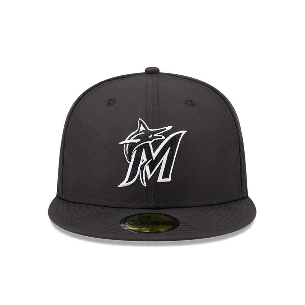 Pictured is this MLB Batting Practice 2026 Miami Marlins 59FIFTY Fitted cap in black. 2