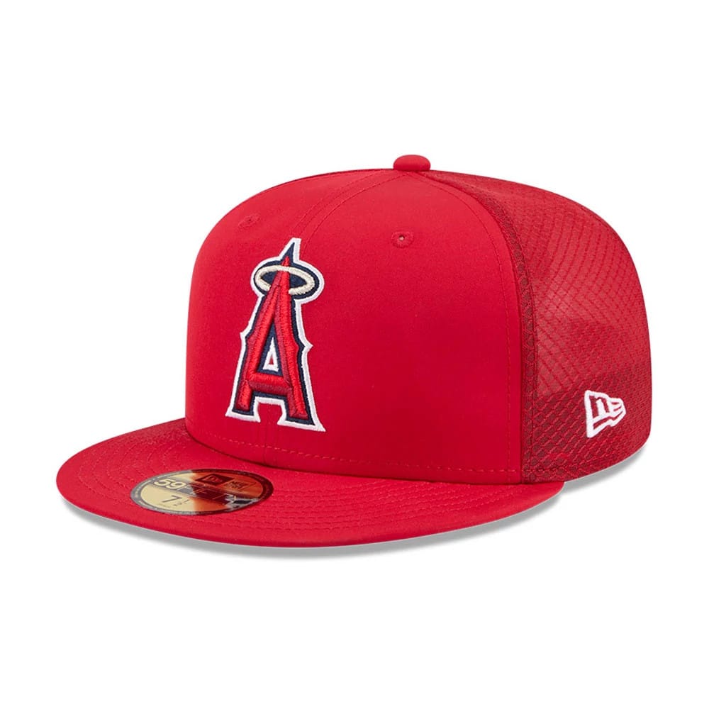 Pictured is this MLB Batting Practice 2026 LA Angels 59FIFTY Fitted cap in red. 1