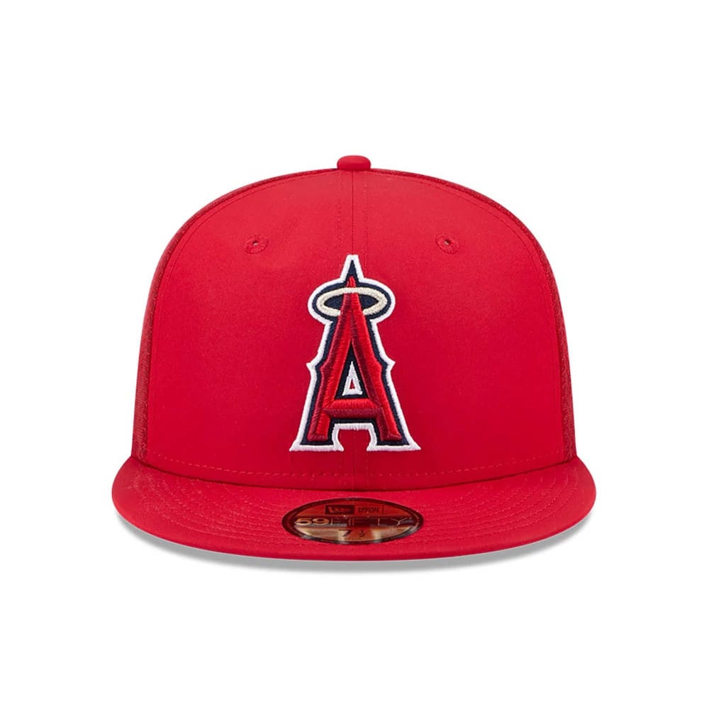 Pictured is this MLB Batting Practice 2026 LA Angels 59FIFTY Fitted cap in red. 2