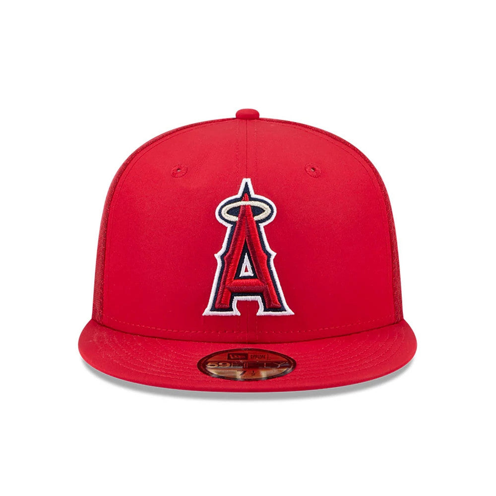 Pictured is this MLB Batting Practice 2026 LA Angels 59FIFTY Fitted cap in red. 2