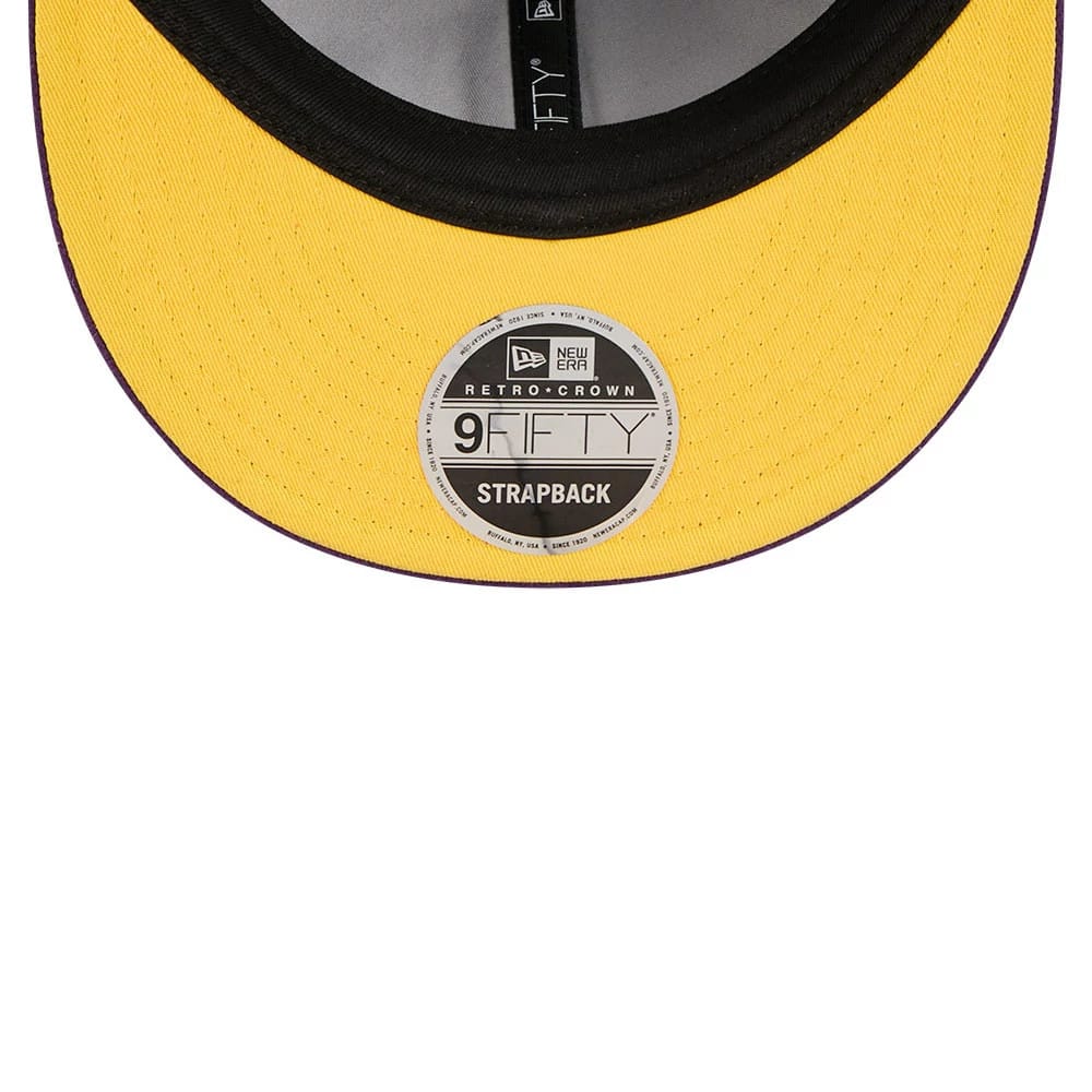 Pictured is this NBA Chenille Woven LA Lakers Retro Crown 9FIFTY cap in purple. 3