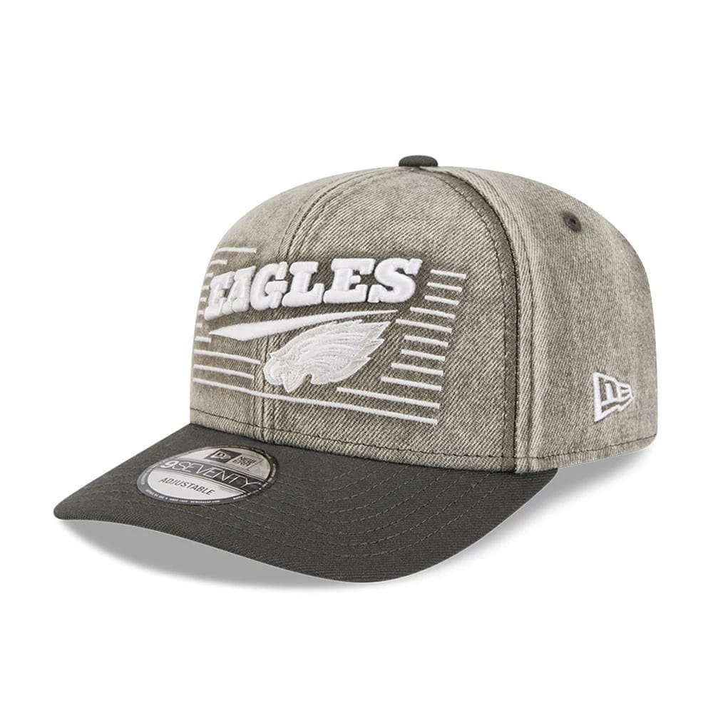 Pictured is this NFL Washed Denim Philadelphia Eagles 9SEVENTY Stretch Snap cap in dark grey. 1
