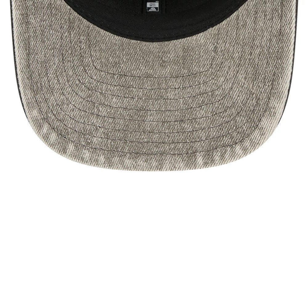 Pictured is this NFL Washed Denim Las Vegas Raiders 9SEVENTY Stretch Snap cap in dark grey. 7