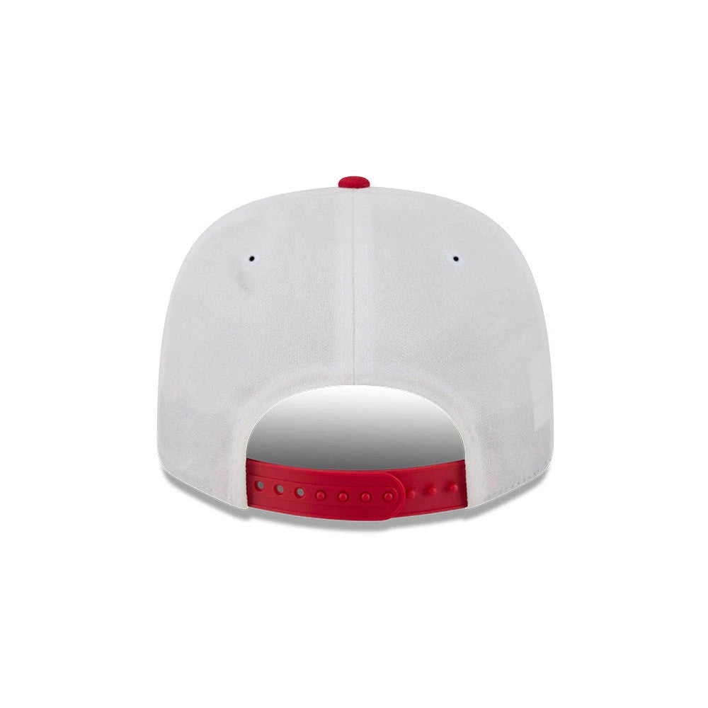 Pictured is this NFL Duck Cloth Kansas City Chiefs 9SEVENTY Stretch Snap cap in white. 7