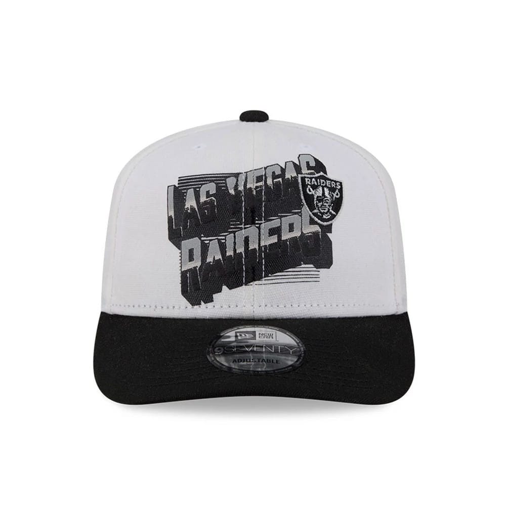 Pictured is this NFL Duck Cloth Las Vegas Raiders 9SEVENTY Stretch Snap cap in white. 3
