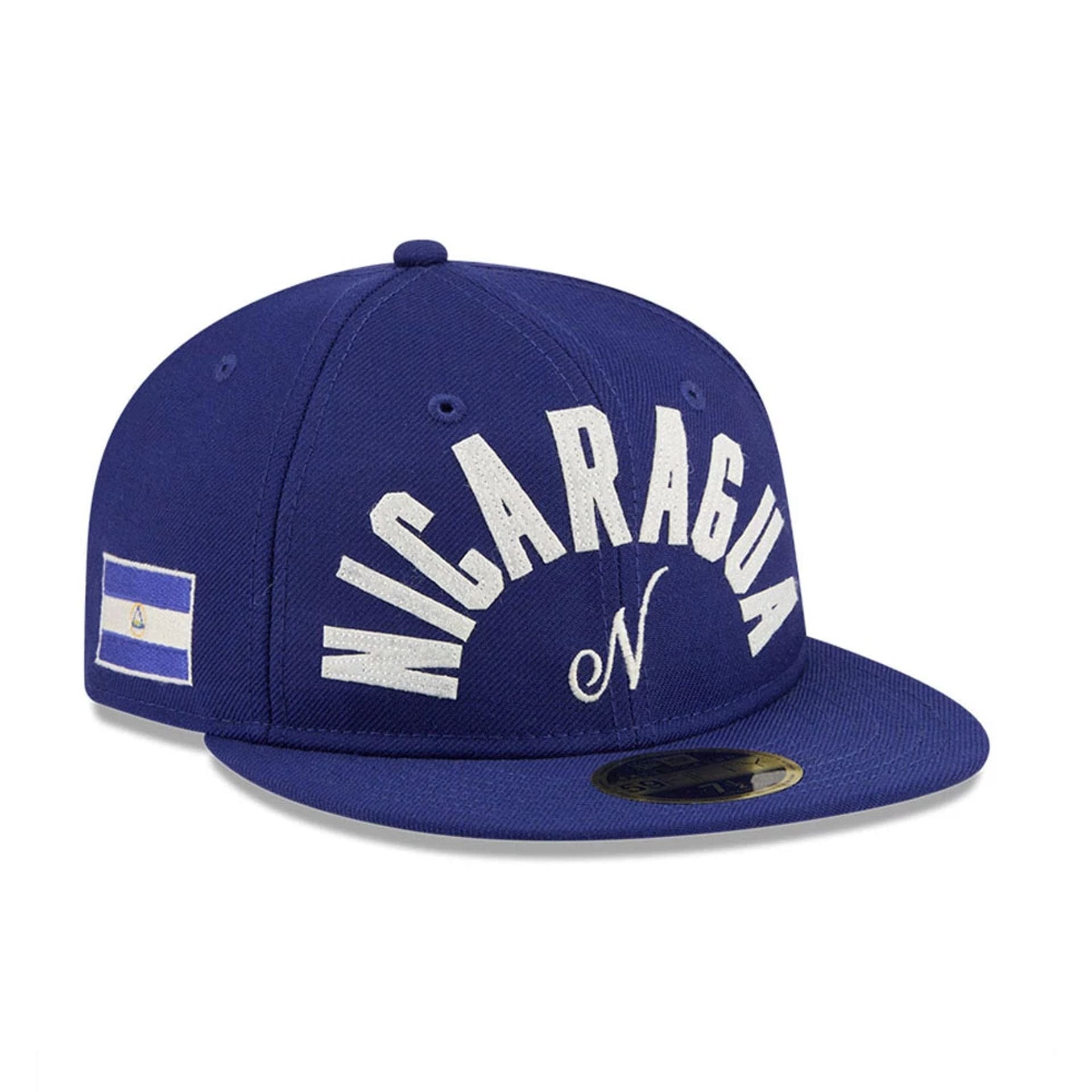 Pictured is this WBC Classical Script Nicaragua Retro Crown 59FIFTY Fitted cap in blue. 1