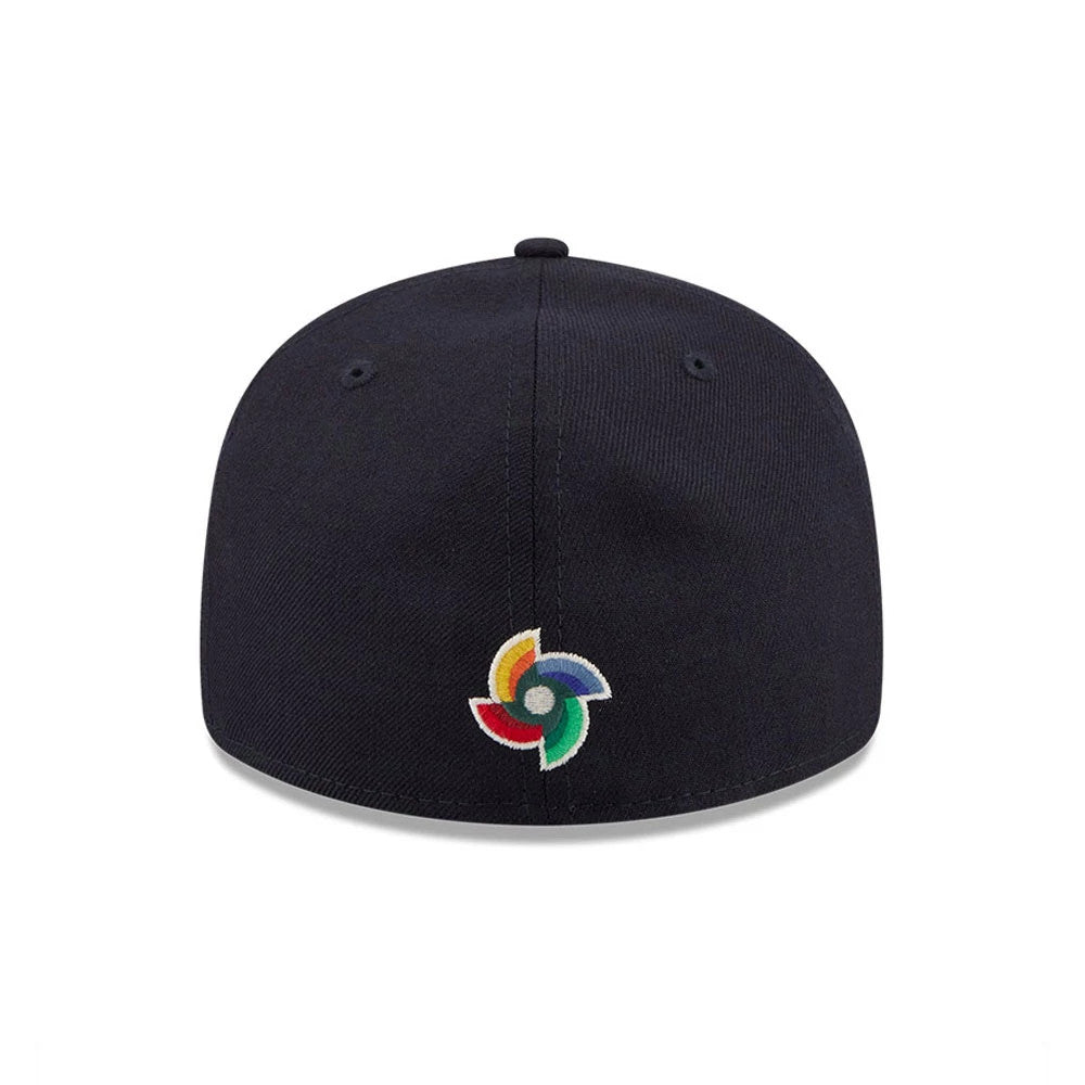 Pictured is this WBC Classical Script Netherlands Retro Crown 59FIFTY Fitted cap in Navy. 7