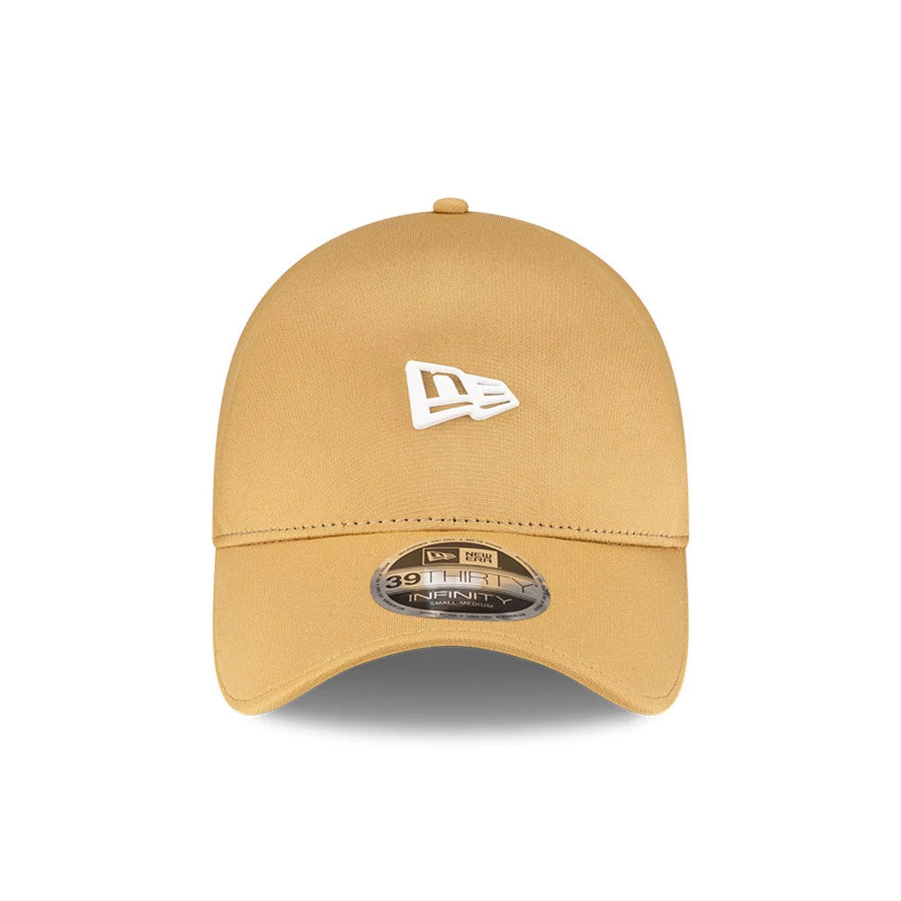 New Era Yellow 39THIRTY Infinity Stretch Fit Cap, front view showing the white embroidered New Era flag logo on the structured yellow crown, with a curved visor and a 39THIRTY size sticker on the centre of the visor.