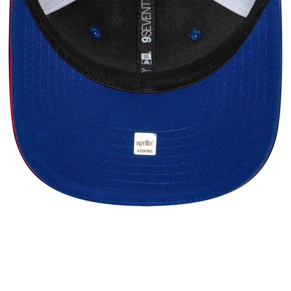 Pictured is this Aprilia Replica Le Mans Race Special 9SEVENTY Stretch Snap cap in blue. 5