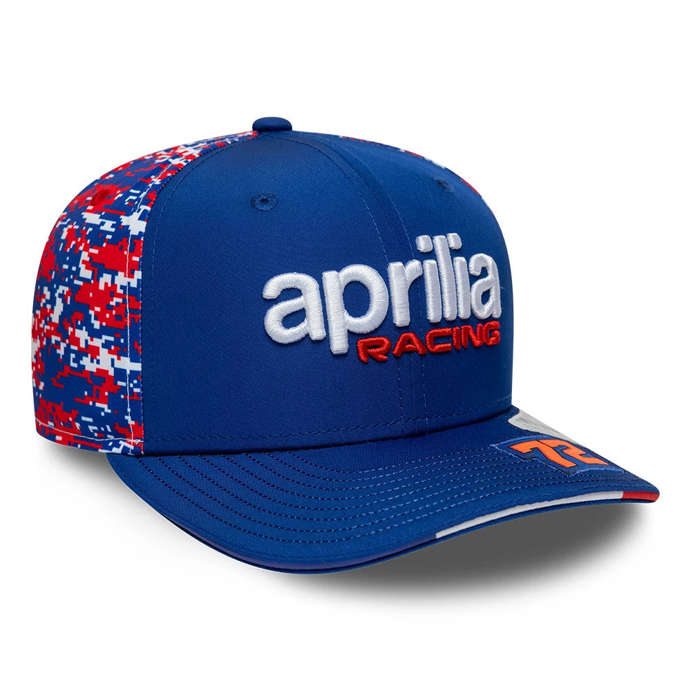 Pictured is this Aprilia Replica Marco Bezzecchi Le Mans Race Special 9SEVENTY Stretch Snap cap in blue. 3