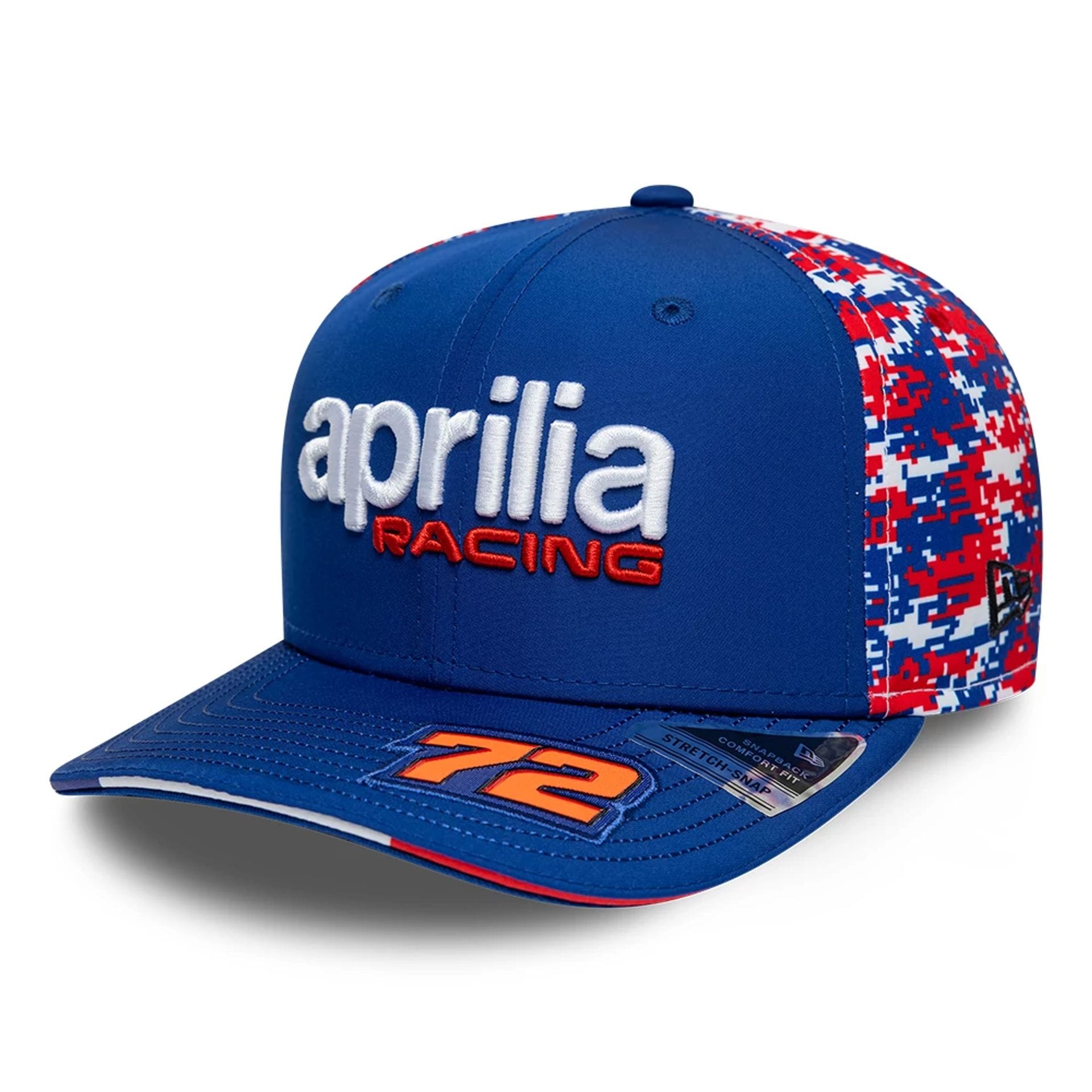 Pictured is this Aprilia Replica Marco Bezzecchi Le Mans Race Special 9SEVENTY Stretch Snap cap in blue. 1
