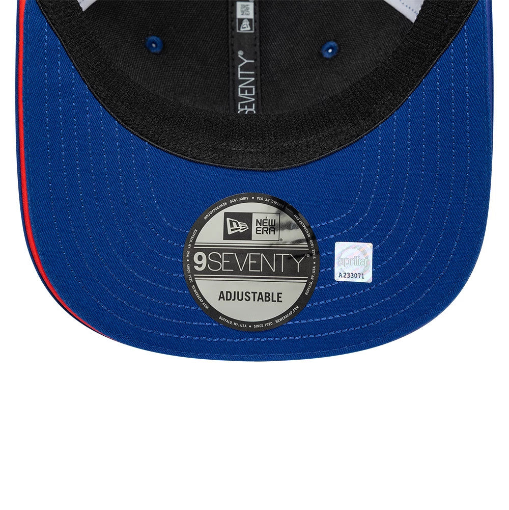 Pictured is this Aprilia Replica Marco Bezzecchi Le Mans Race Special 9SEVENTY Stretch Snap cap in blue. 5