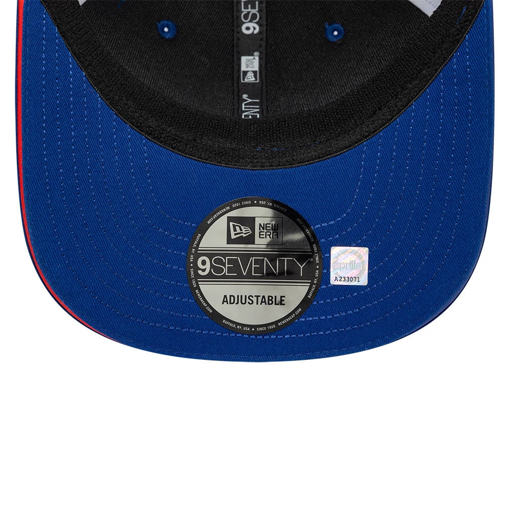 Pictured is this Aprilia Replica Jorge Martin Le Mans Race Special 9SEVENTY Stretch Snap cap in blue. 5