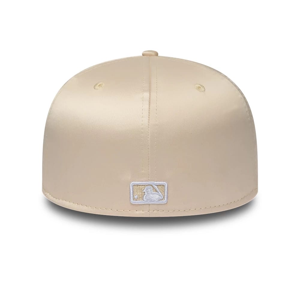 Pictured is this MLB Satin LA Dodgers 59FIFTY Fitted cap in cream. 4