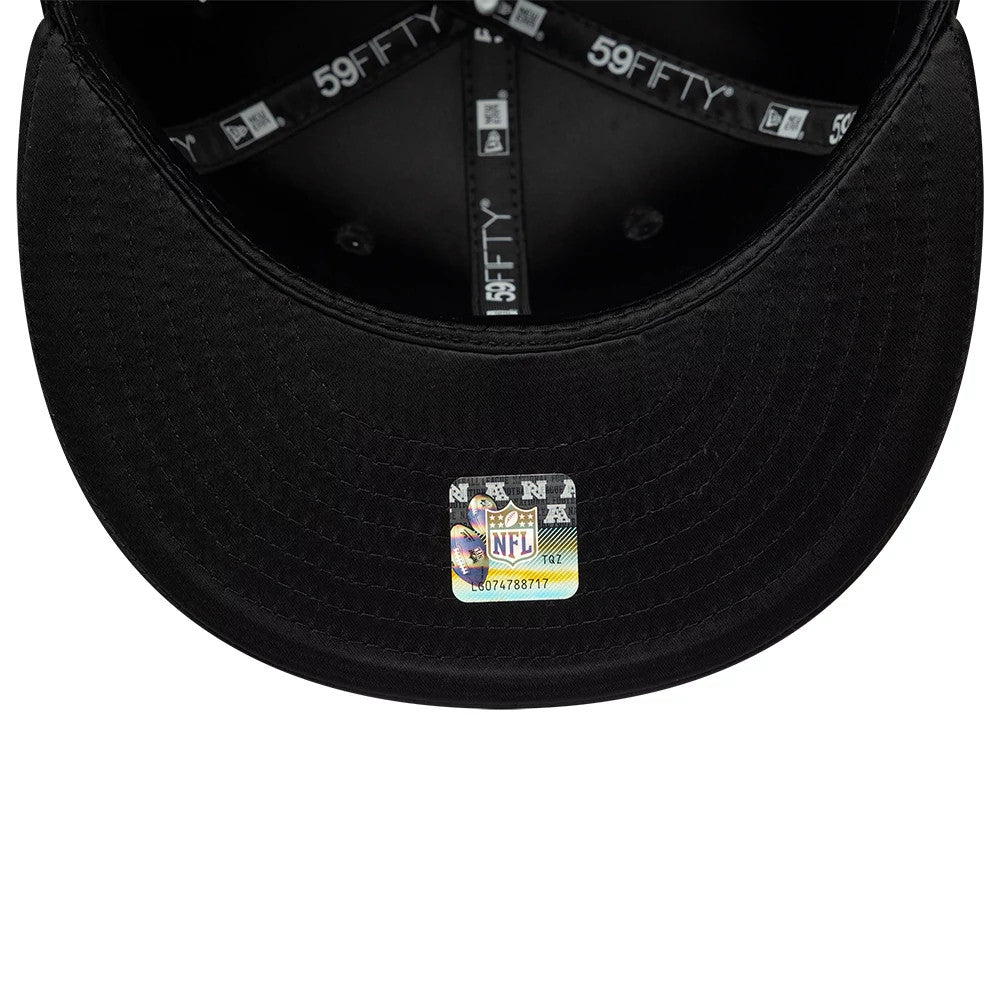 Pictured is this NFL Satin Philadelphia Eagles 59FIFTY Fitted cap in black. 7