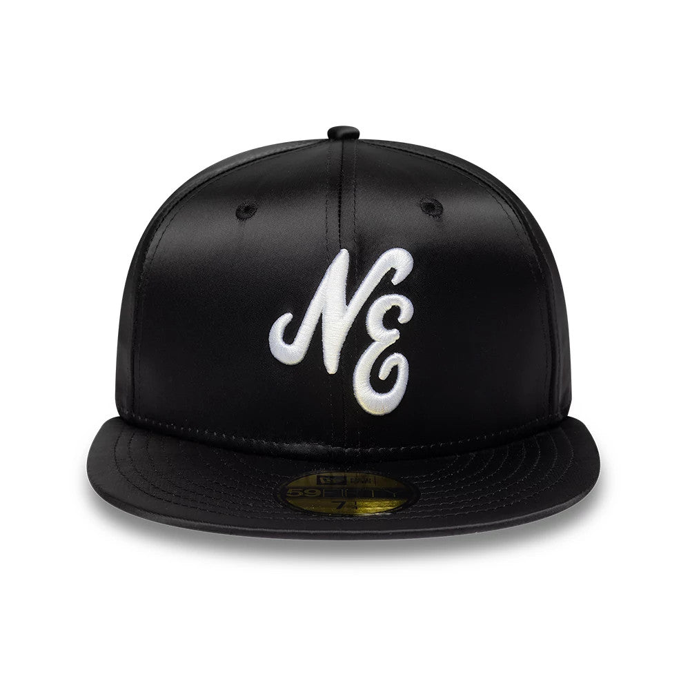 Pictured is this New Era Satin 59FIFTY Fitted cap in black. 2