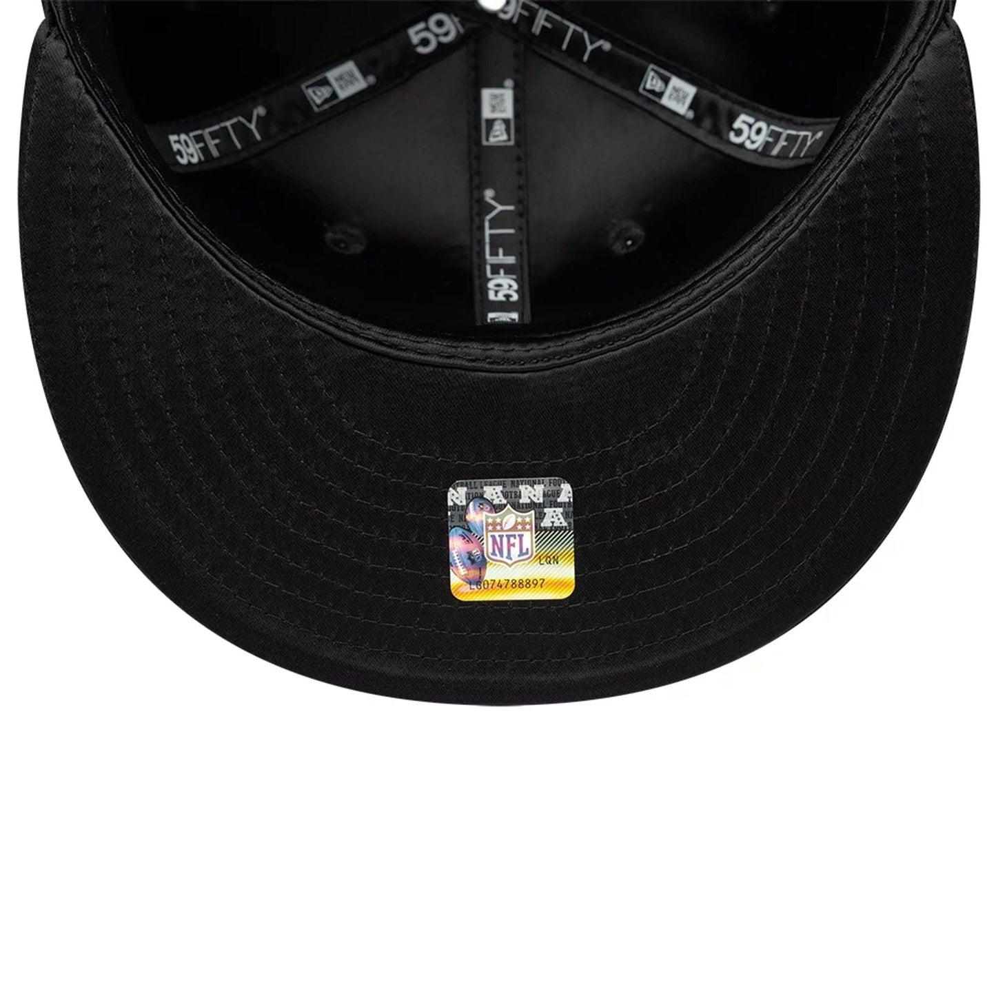 Pictured is this NFL Satin Las Vegas Raiders 59FIFTY Fitted cap in black. 7