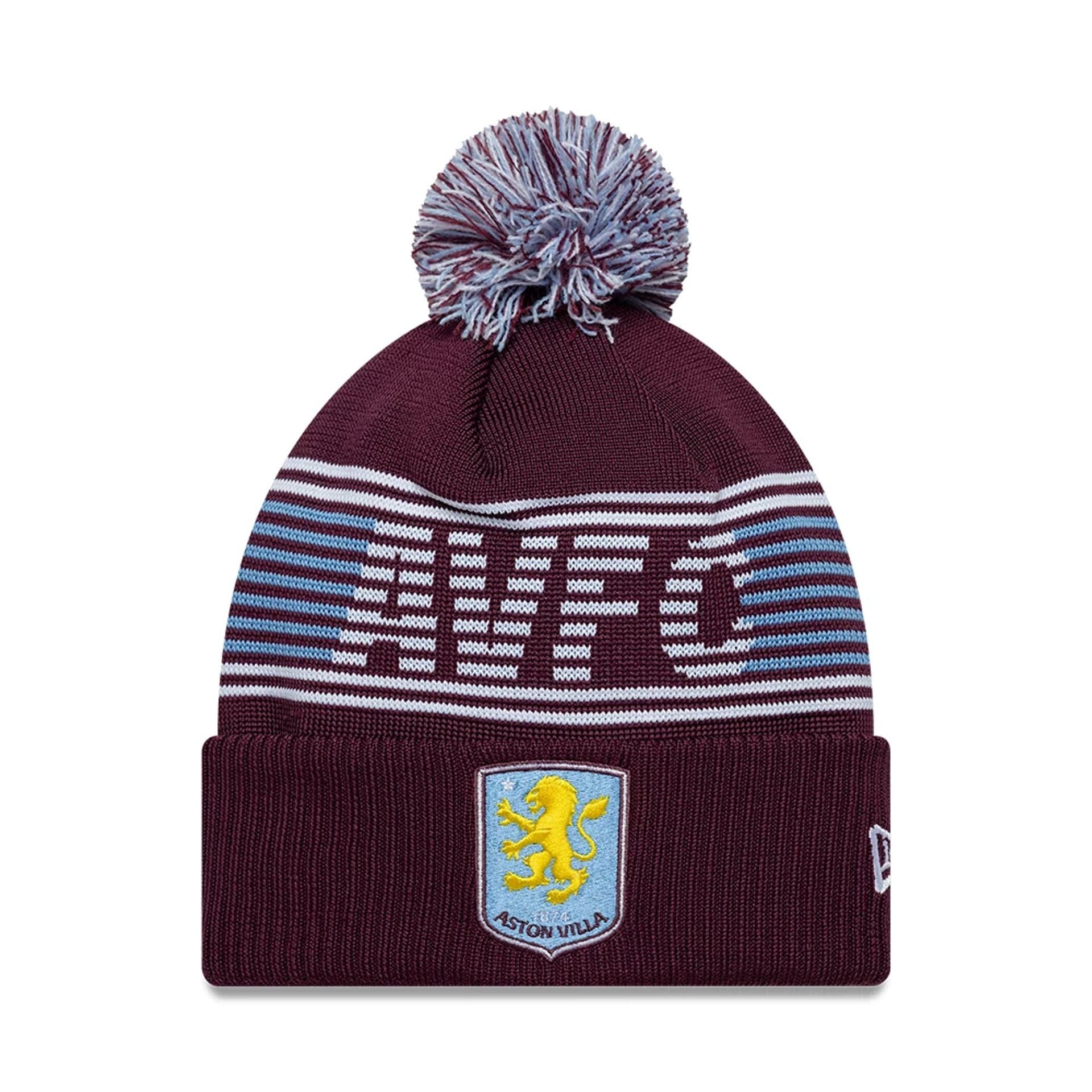 Pictured is this Aston Villa FC Bobble Knit Beanie hat in dark red. 1