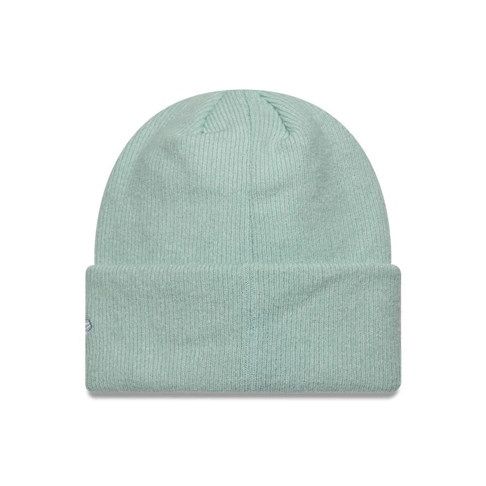 Pictured is this New Era Mohair Wide Cuff Knit Beanie hat in pastel blue. 2