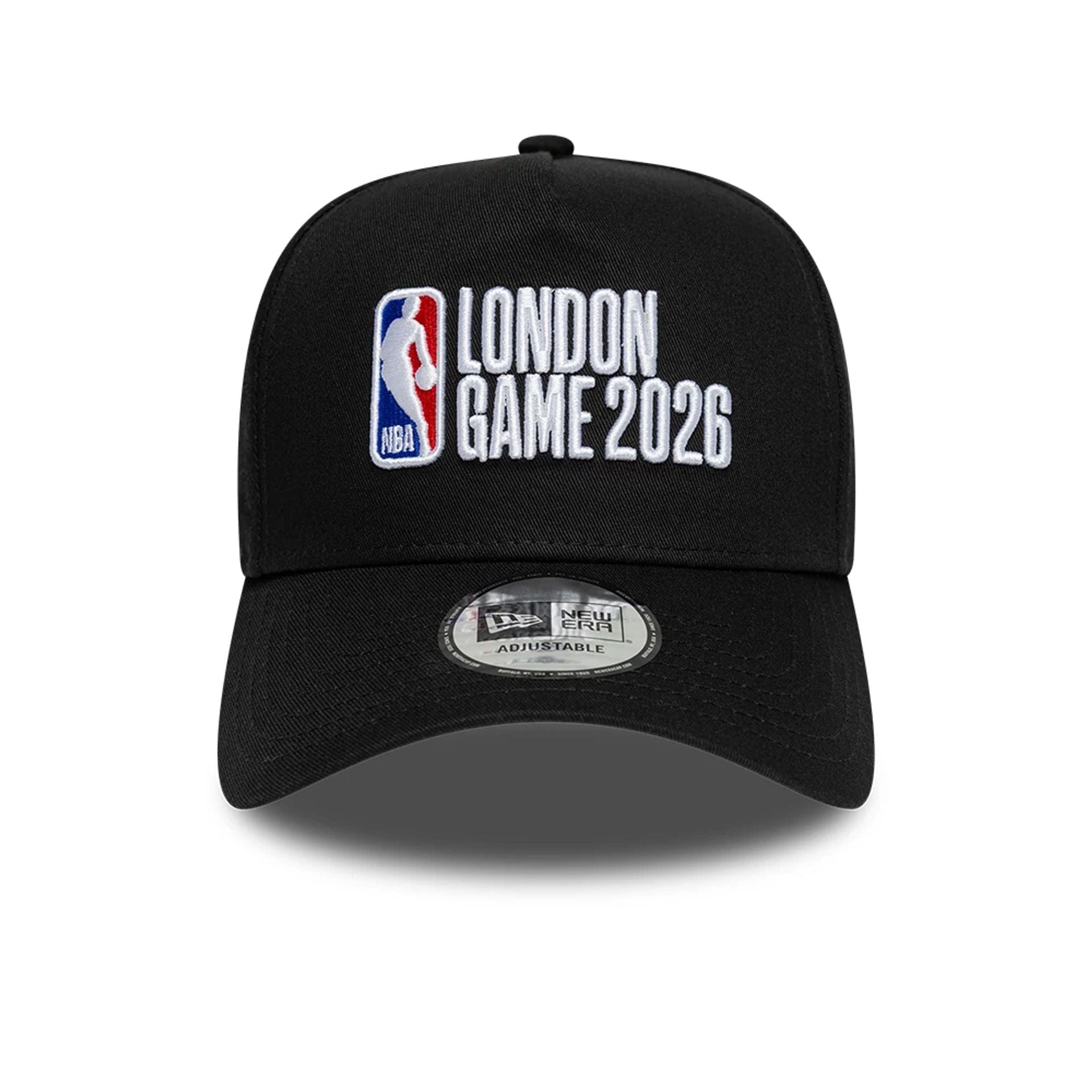 Pictured is this NBA Logo NBA London Game 2026 Black 9FORTY A-Frame Adjustable cap. 2