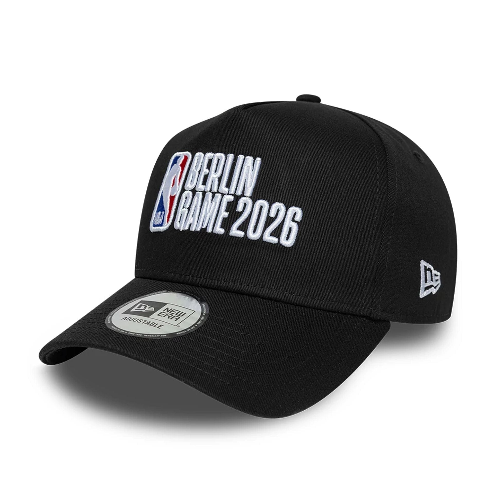 Pictured is this NBA Logo NBA Berlin Game 2026 Black 9FORTY A-Frame Adjustable cap. 1