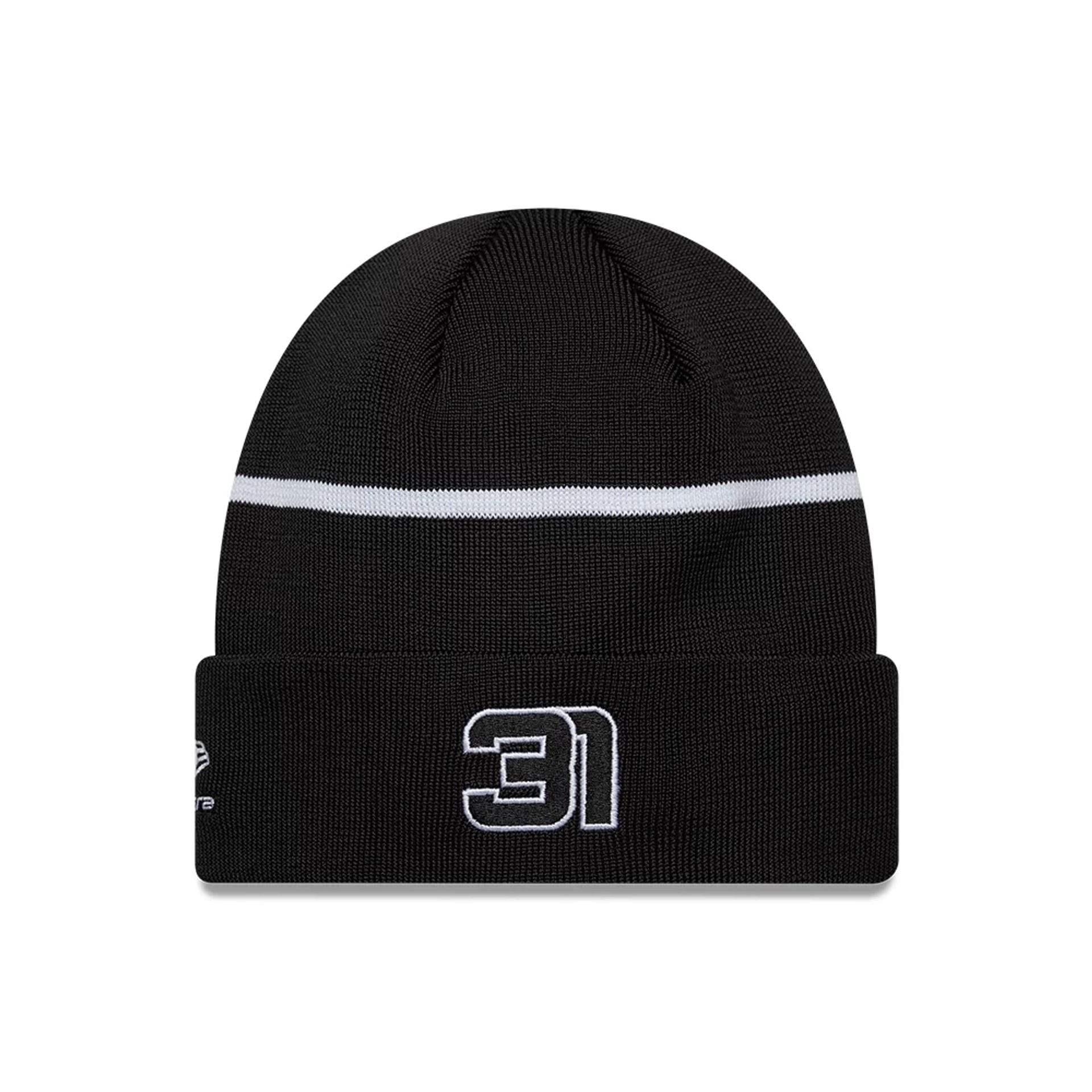 Pictured is this Esteban Ocon TGR Haas F1 Cuff Knit Beanie hat in black. 2