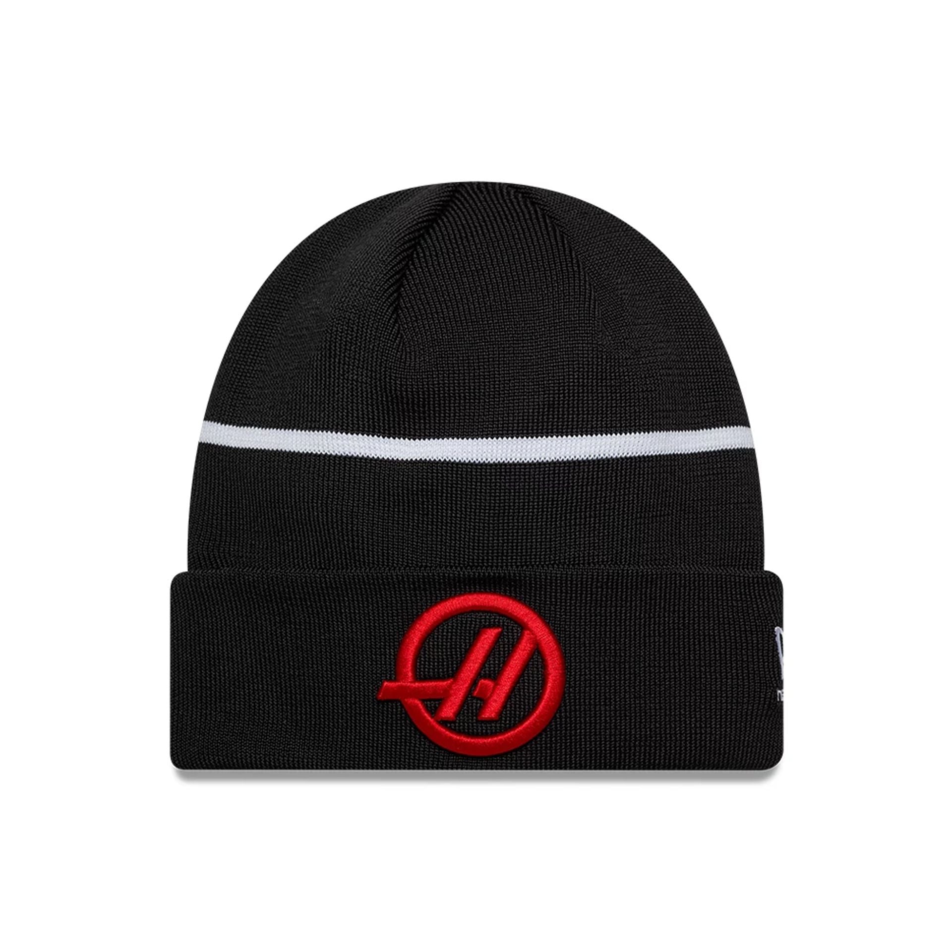 Pictured is this Esteban Ocon TGR Haas F1 Cuff Knit Beanie hat in black. 1