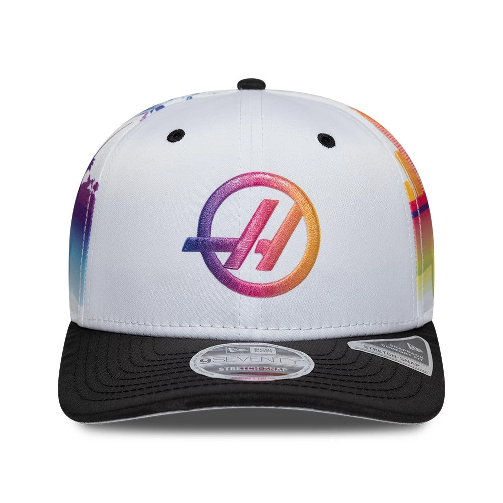 Pictured is this Miami Race Special TGR Haas F1 9SEVENTY Stretch Snap cap in white. 3