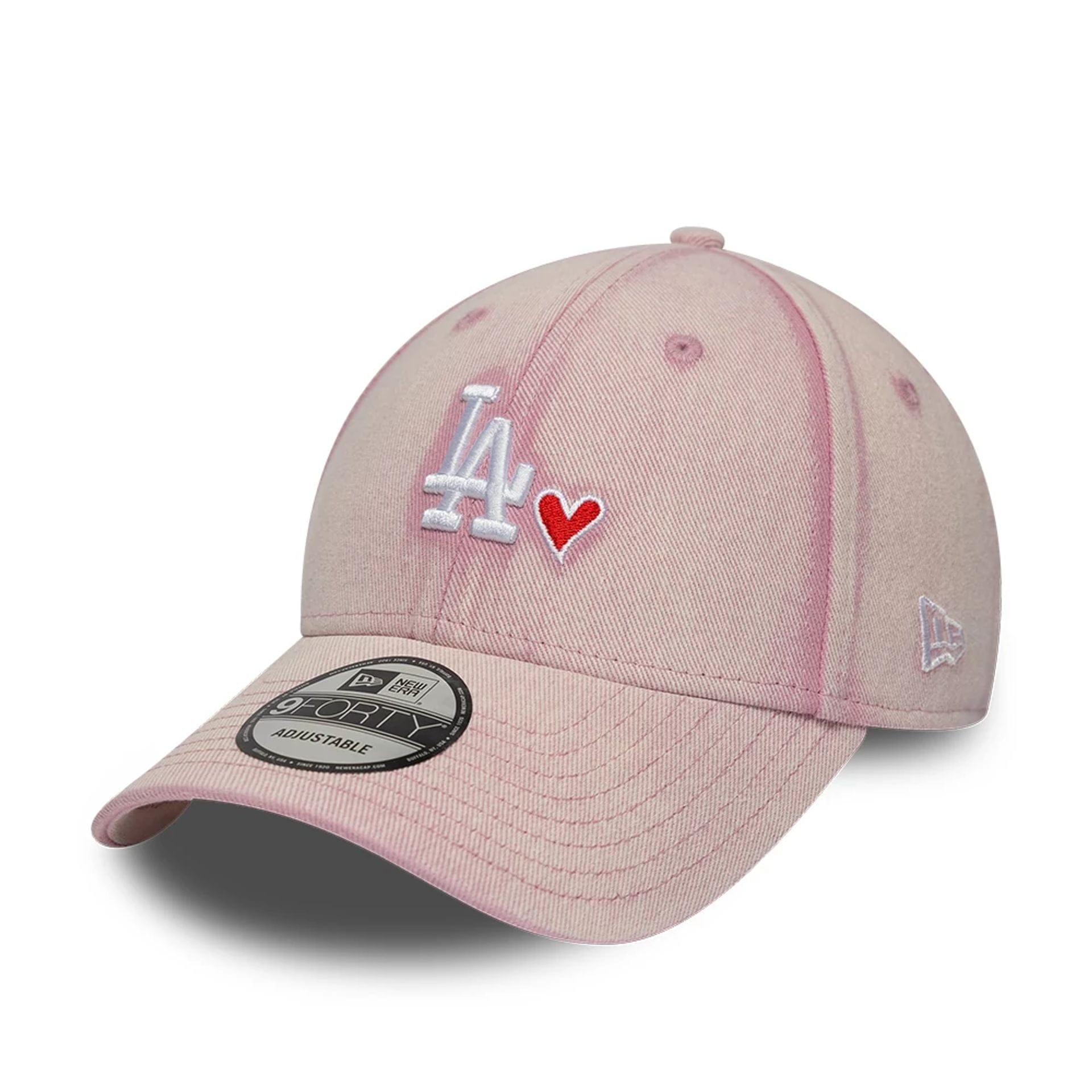 Pictured is this MLB Washed Denim LA Dodgers 9FORTY cap in pastel pink. 1