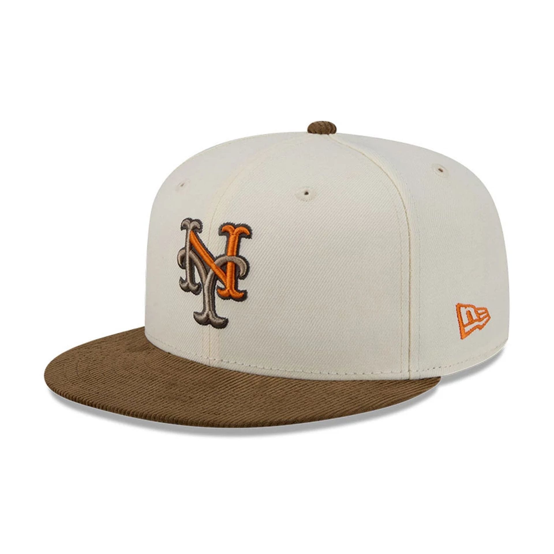Pictured is this MLB Cord Visor New York Mets 59FIFTY Fitted cap in white. 1
