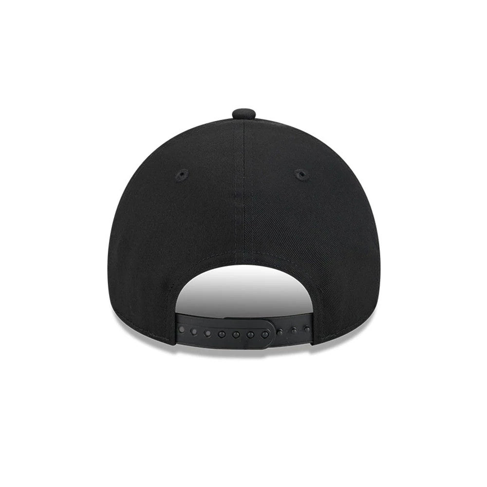 White Sox MLB Cooperstown Anniversary Black New Era 9FORTY A-Frame Adjustable Cap, rear view showing a plain centre back with no embroidered logo, black top button and eyelets, and an adjustable black strap with multiple holes.