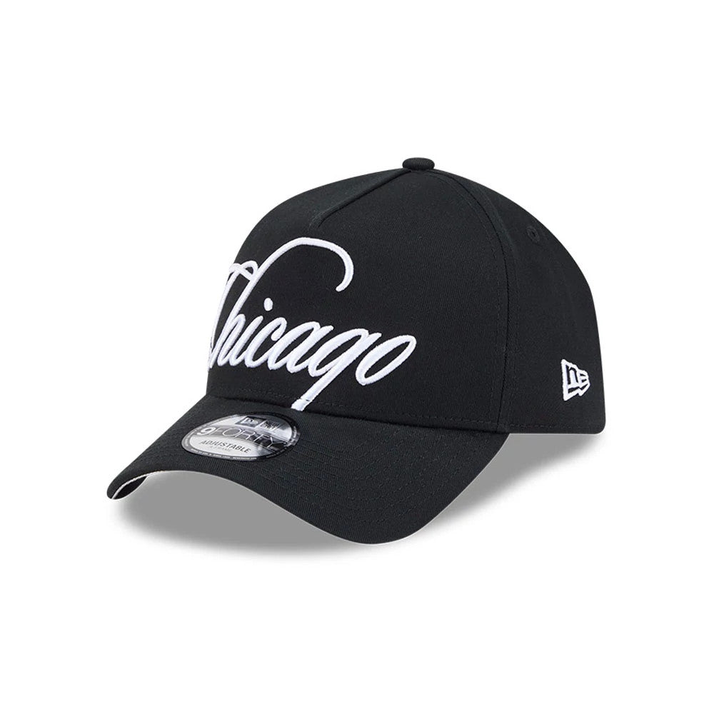 Pictured is this MLB Calligraphy Chicago White Sox 9FORTY A-Frame cap in black. 4