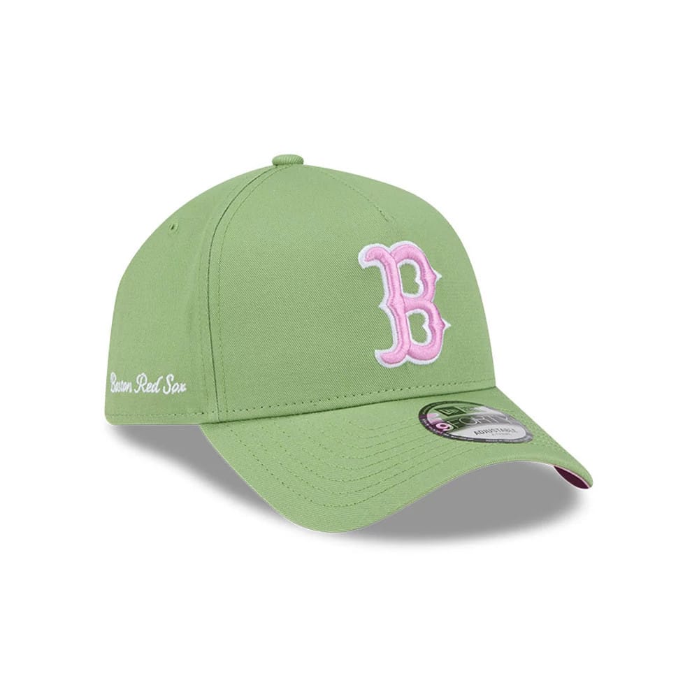 Pictured is this MLB Strawberry Matcha Boston Red Sox 9FORTY A-Frame cap in green. 1