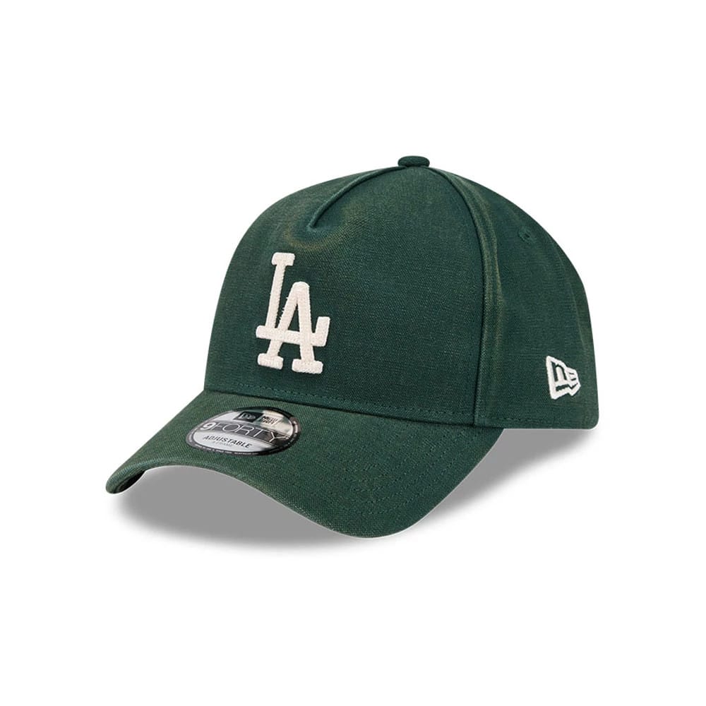 Pictured is this MLB Washed Canvas LA Dodgers 9FORTY A-Frame cap in dark green. 1