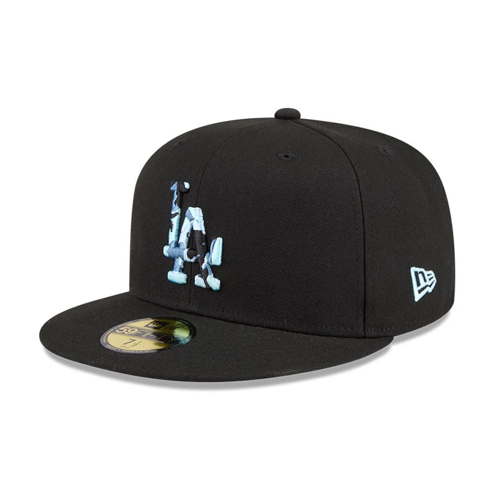 Pictured is this MLB Camo Infill LA Dodgers 59FIFTY Fitted cap in black. 8