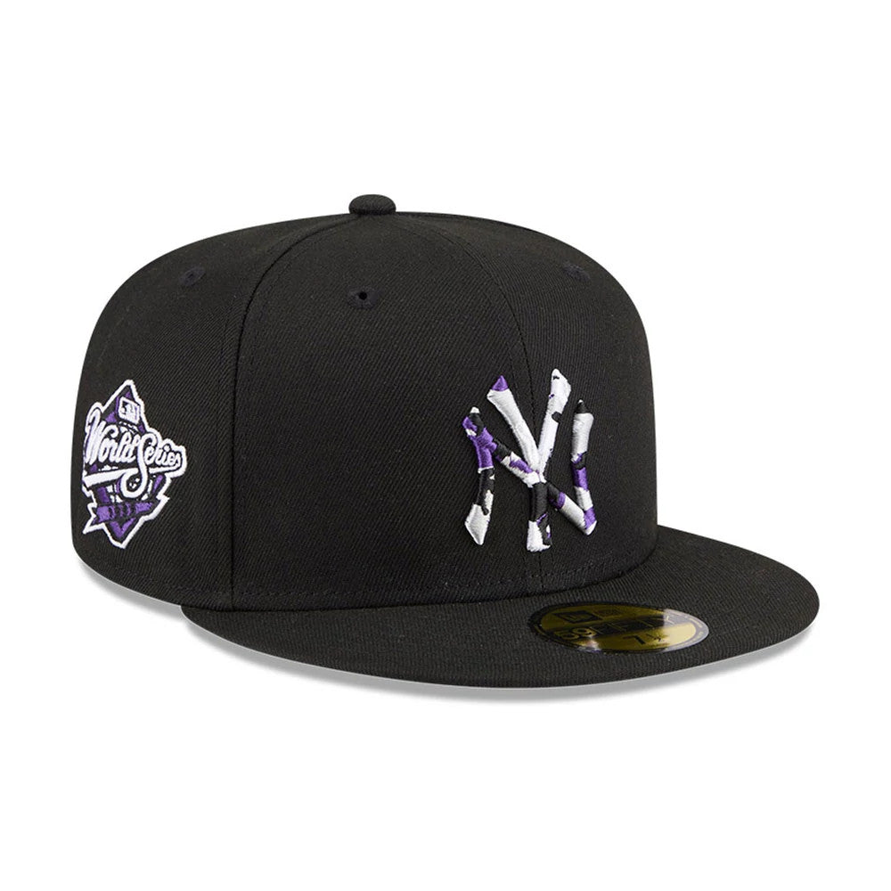 Pictured is this MLB Camo Infill New York Yankees 59FIFTY Fitted cap in black. 1