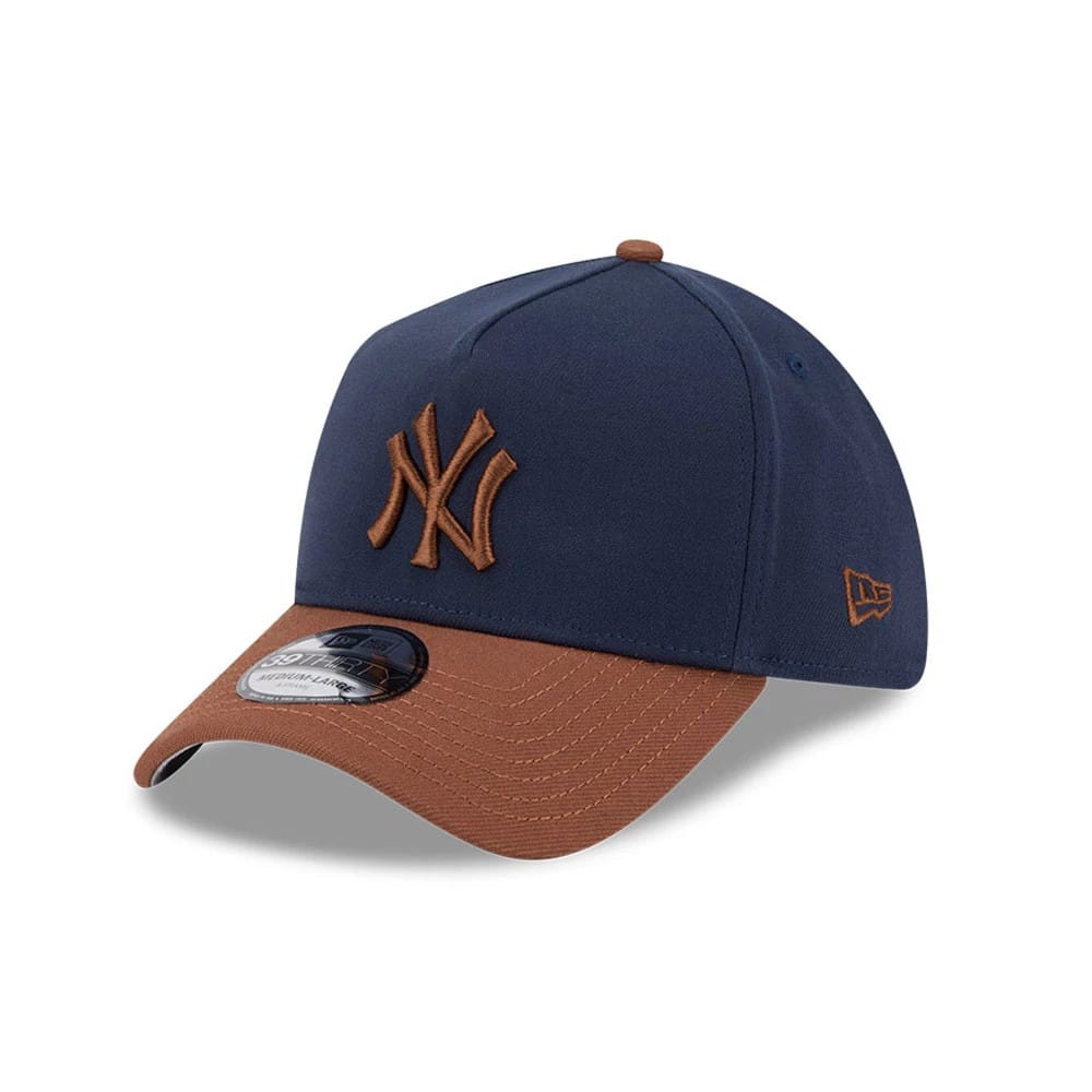 Pictured is this MLB Blueberry Tiramisu New York Yankees 39THIRTY A-Frame Stretch Fit cap in navy. 1