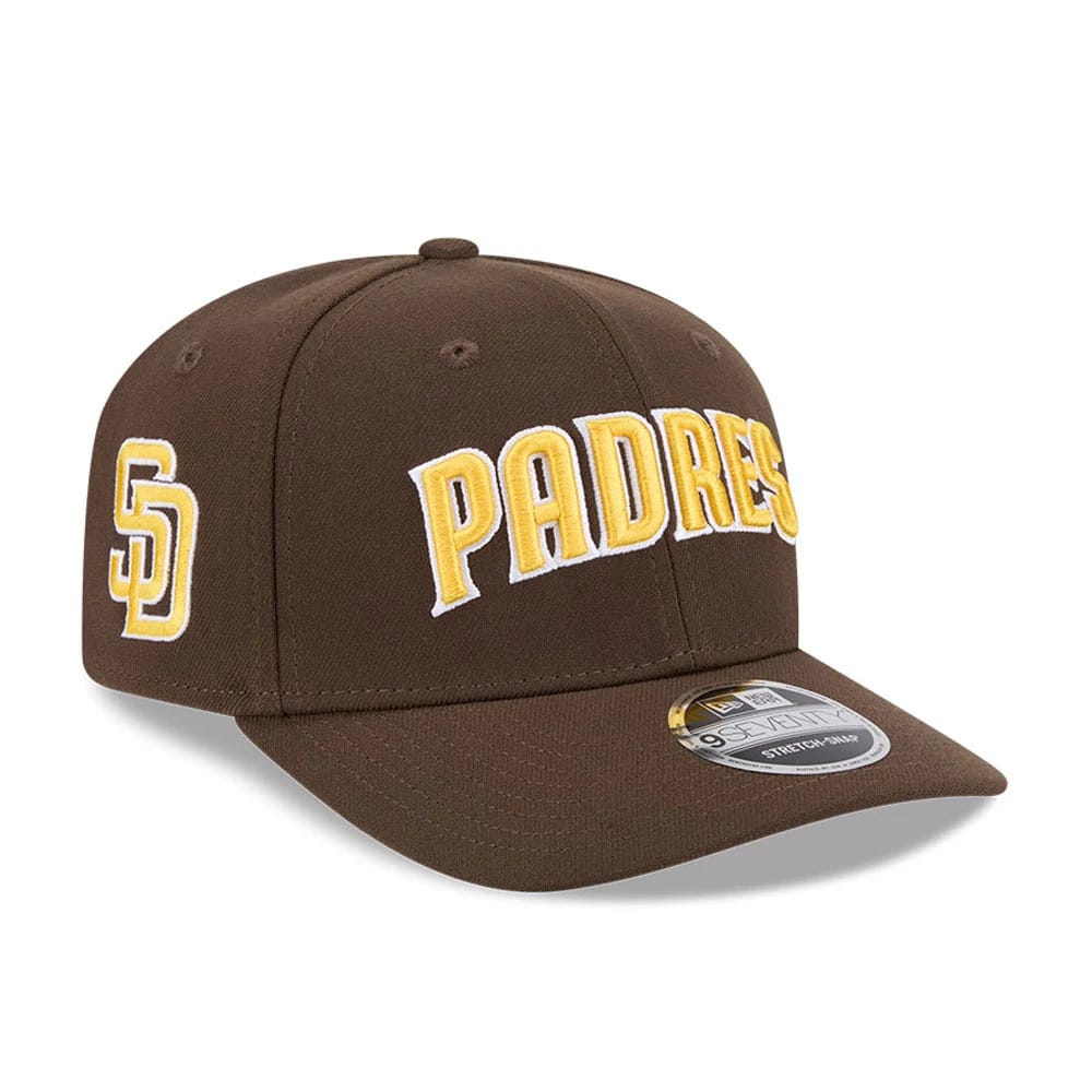Pictured is this MLB San Diego Padres 9SEVENTY Stretch Snap cap in dark brown. 1