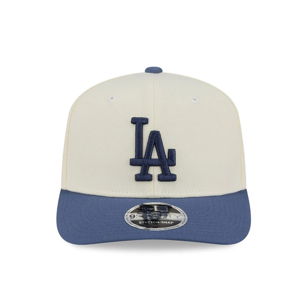 Pictured is this MLB Slate Stone LA Dodgers 9SEVENTY Stretch Snap cap in cream & dark blue. 3