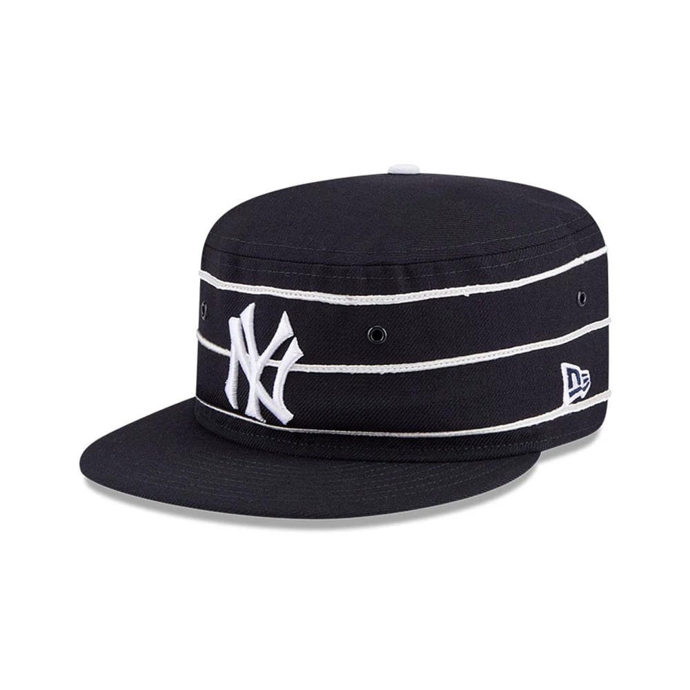 Pictured is this MLB Cooperstown New York Yankees Pillbox Adjustable cap in navy. 1