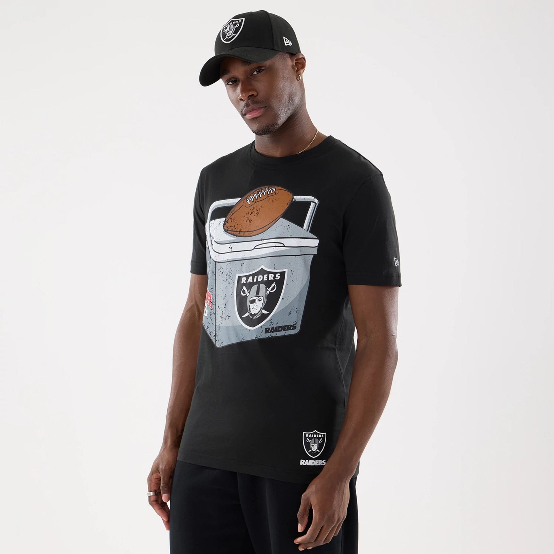 The model is wearing this NFL Training 2026 Las Vegas Raiders T-Shirt in black. 1