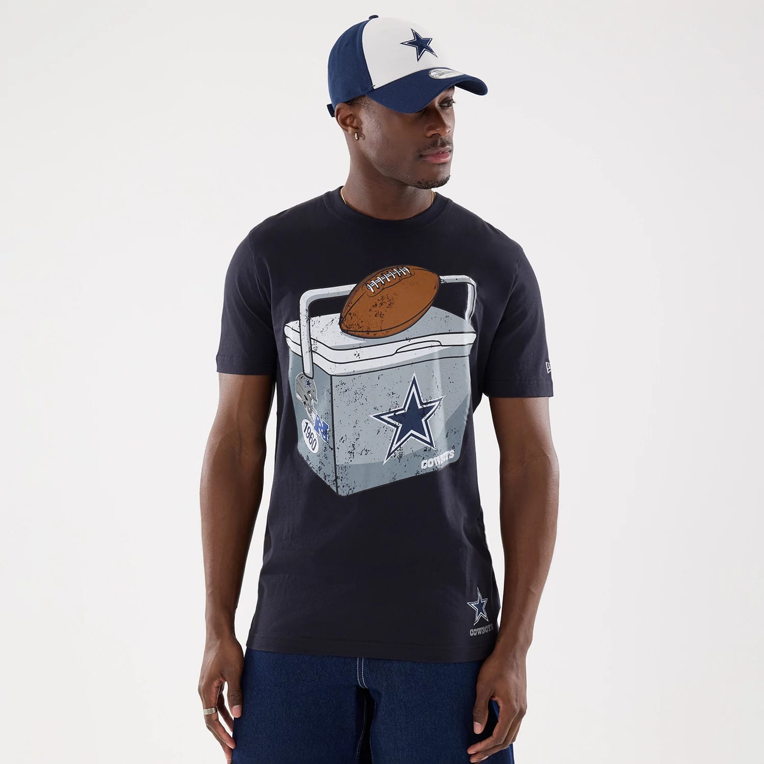 The model is wearing this NFL Training 2026 Dallas Cowboys T-Shirt in navy. 1