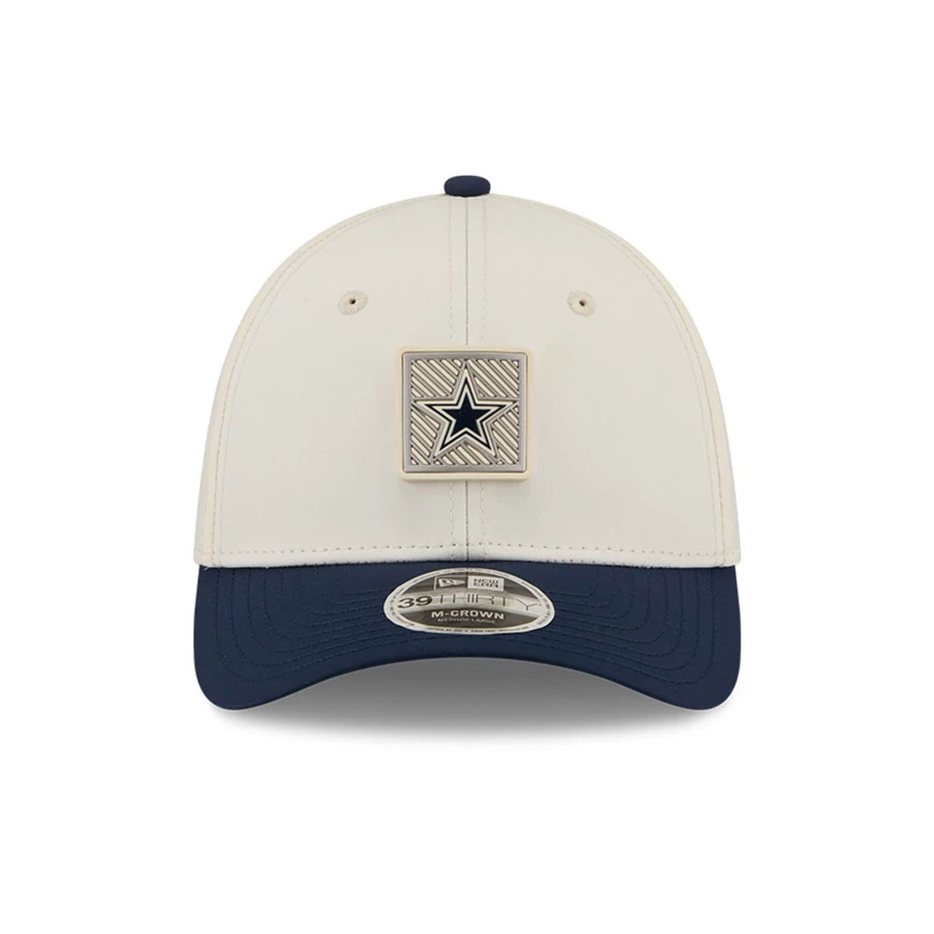 Pictured is this NFL Training 2026 Dallas Cowboys 39THIRTY M-Crown Stretch Fit cap in white. 2