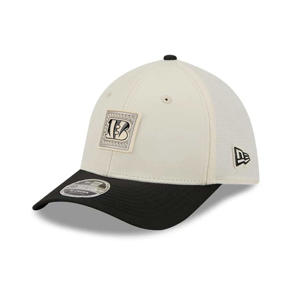 Pictured is this NFL Training 2026 Cincinnati Bengals 39THIRTY M-Crown Stretch Fit cap in white. 3