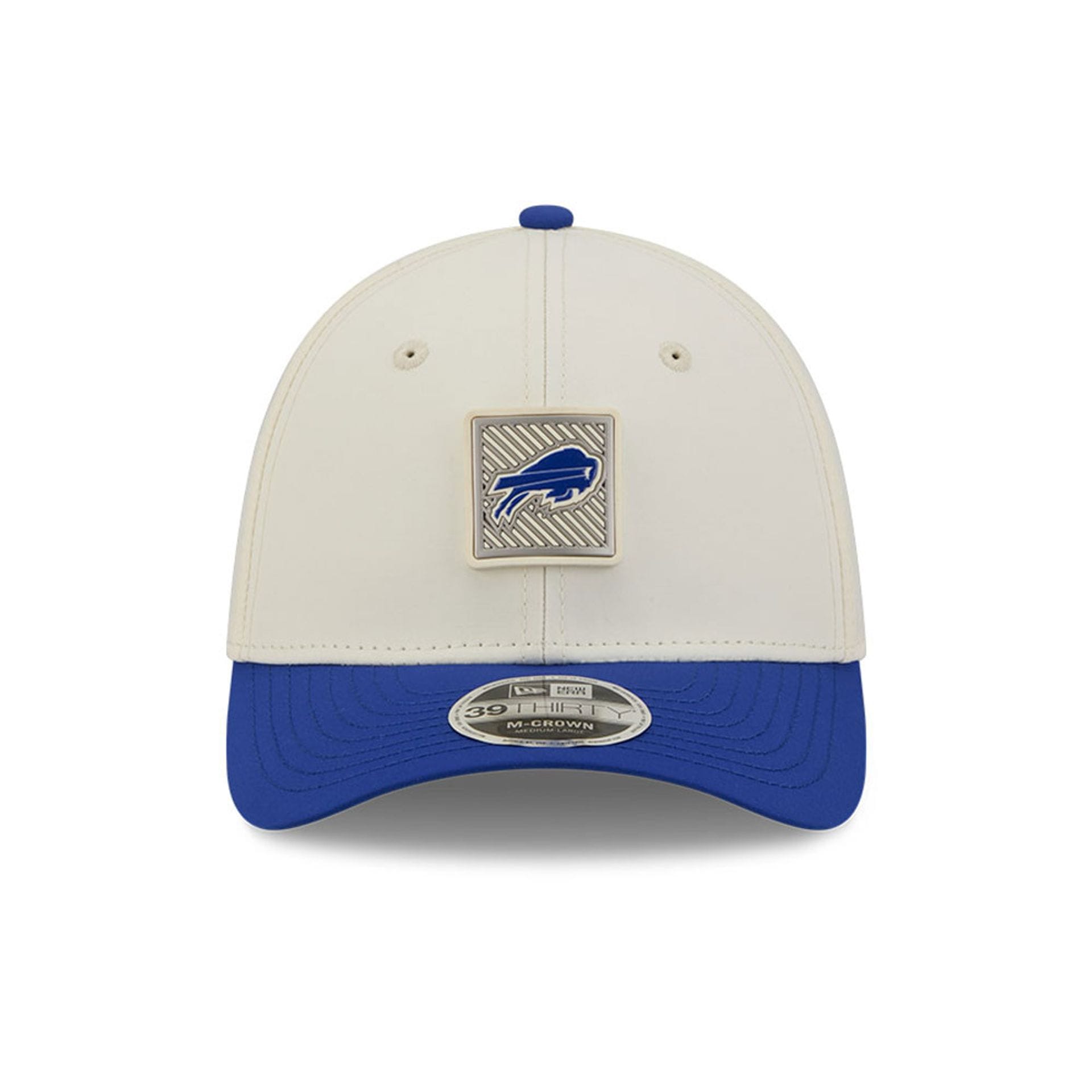 Pictured is this NFL Training 2026 Buffalo Bills 39THIRTY M-Crown Stretch Fit cap in white. 2