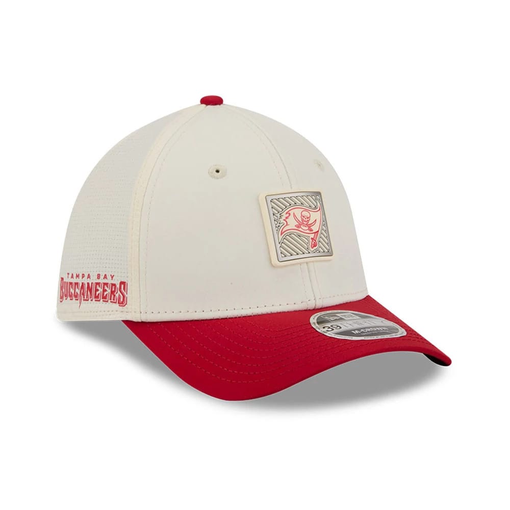 Pictured is this NFL Training 2026 Tampa Bay Buccaneers 39THIRTY M-Crown Stretch Fit cap in white. 1