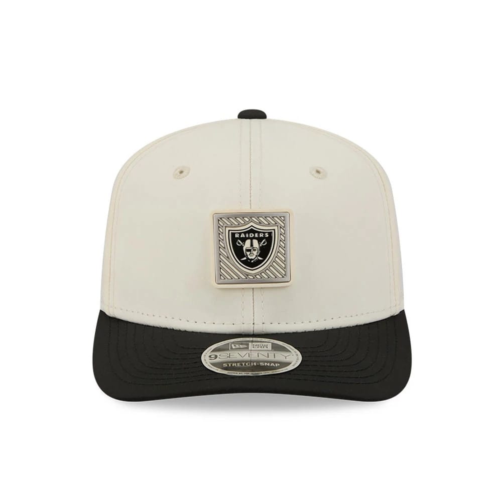 Pictured is this NFL Training 2026 Las Vegas Raiders 9SEVENTY Stretch Snap cap in white. 2