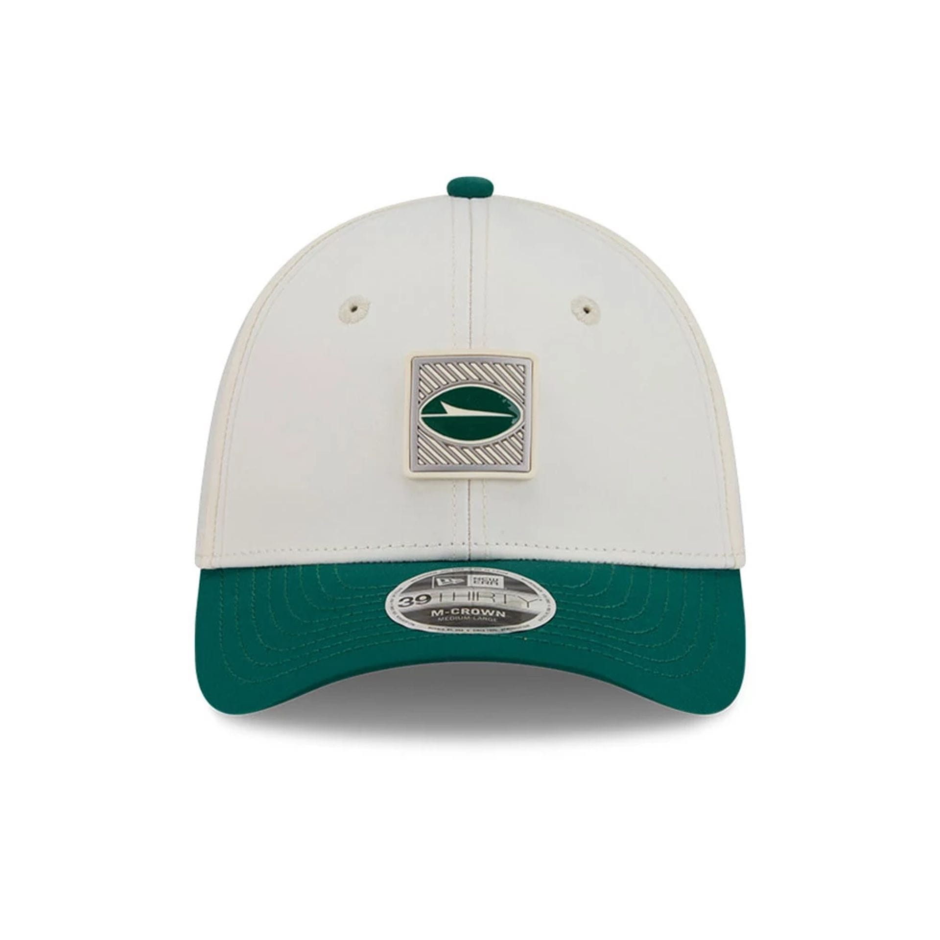Pictured is this NFL Training 2026 New York Jets 39THIRTY M-Crown Stretch Fit cap in white. 2